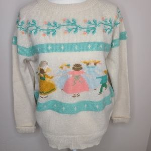 Vtg Y2K Shetlander Crazy Horse Wool Sweater Embroidered‎ Pastel Dancing Floral